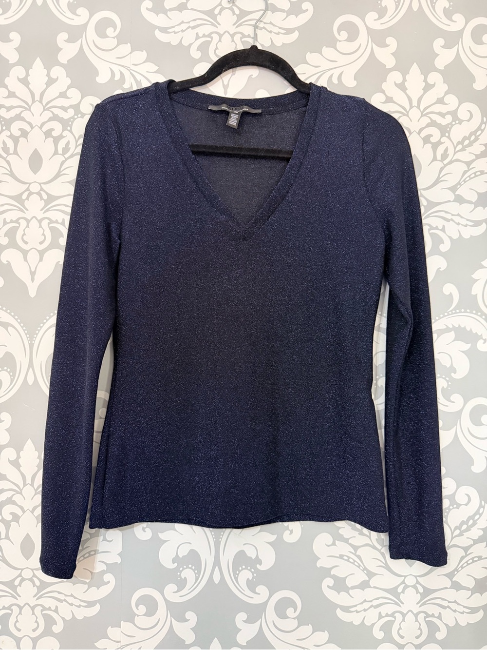 💫4/$25 • White House Black Market  V-Neck Long Sleeve Top in Navy with Shimmer